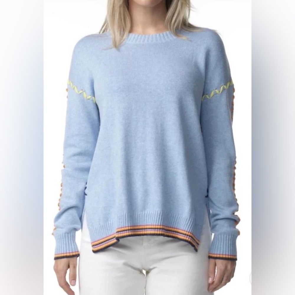 Zaket & Plover Blue Contrast Stitch Knit Sweater Size L - Picture 2 of 7